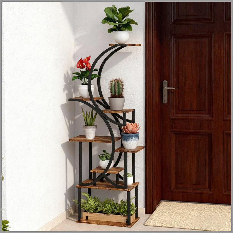 Support d'angle pour plantes multiples, support pour plante, étagère en forme de S à 8 niveaux, Carbon Black