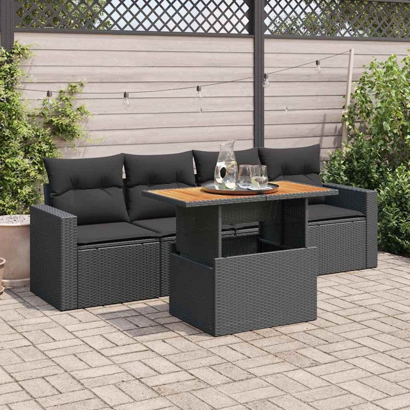  Ensemble de canapé de jardin en rotin noir 5 pièces pour l'extérieur