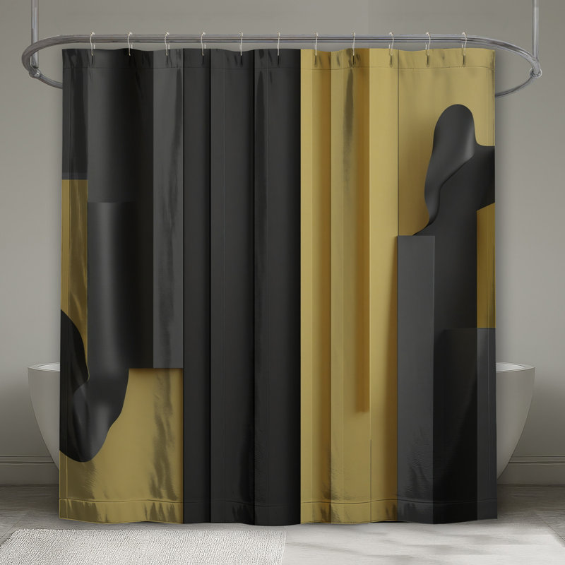 Rideaux de douche abstraits noirs et jaunes extra longs, L 70 po x H 93 po