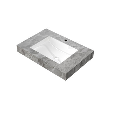 30" MURI Light Gray Sintered Stone Countertop and Undermount Ceramic Basin with One Standard Pre-drilled Faucet Hole, NO Cabinet, NO Faucet and Sink Cover