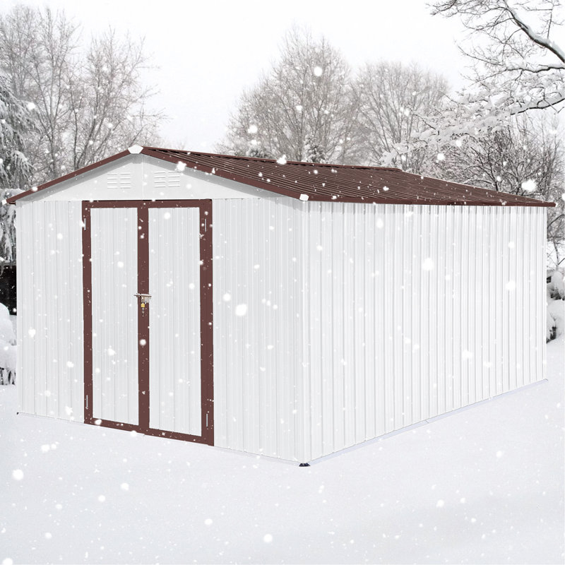 Metal Garden Sheds 10Ftx12ft Outdoor Storage Sheds, White/Walnut
