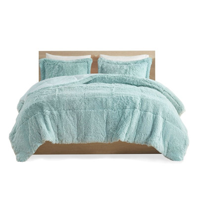 Full Comforter Mini With Shaggy Long Fur - Warm Soft Filling Blue Color