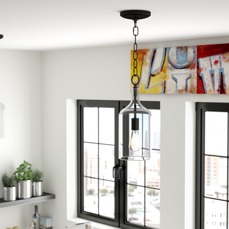 Luminaire suspendu en pot 1 lumière Clematite, Bronze noirci frotté à l'huile, H 88 po x l 6,13 po x P 6,13 po