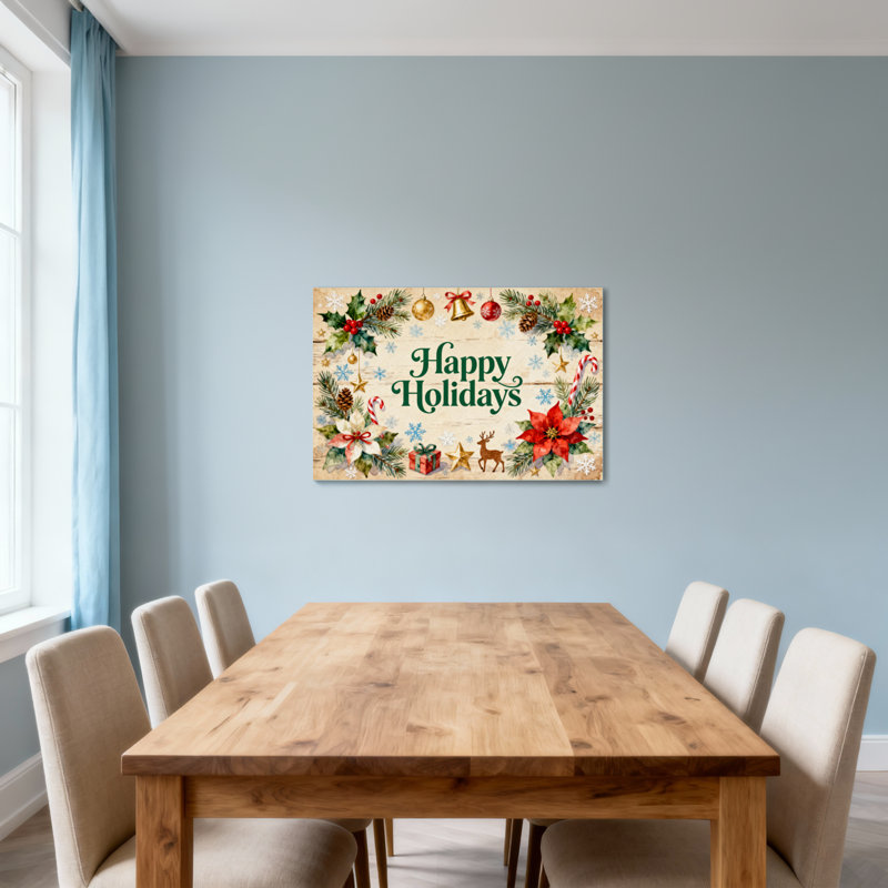 Couronne de Noël festive avec décorations, H 12 po x l 18 po