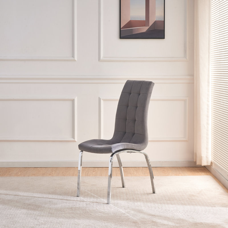 Canasia 47cm H Tufted Velvet Upholstered Side Chair, Grey