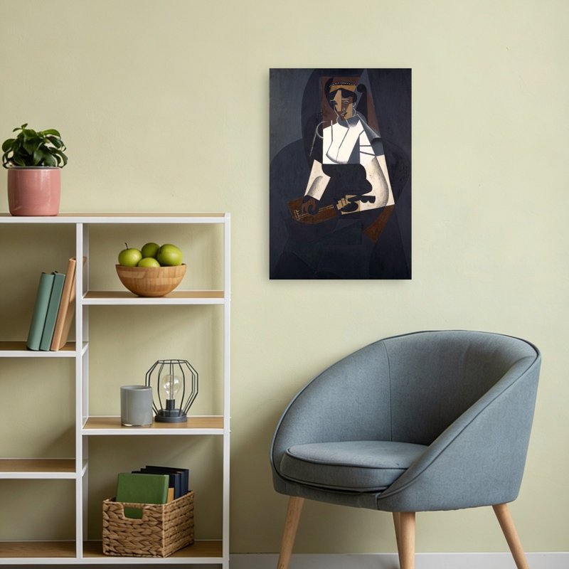 Femme à la mandoline, d'après Corot, 1916. Estampe d'art mural abstraite et contemporaine., 24" H x 16" W