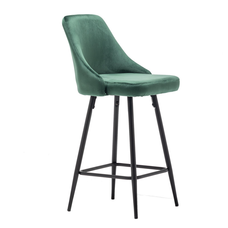 Courtdale Upholstered Counter Stool, Velvet-Green, Black