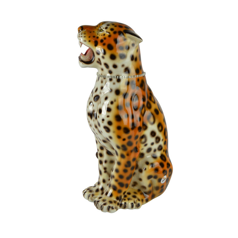 Statue léopard en céramique avec collier strass 22 po de haut