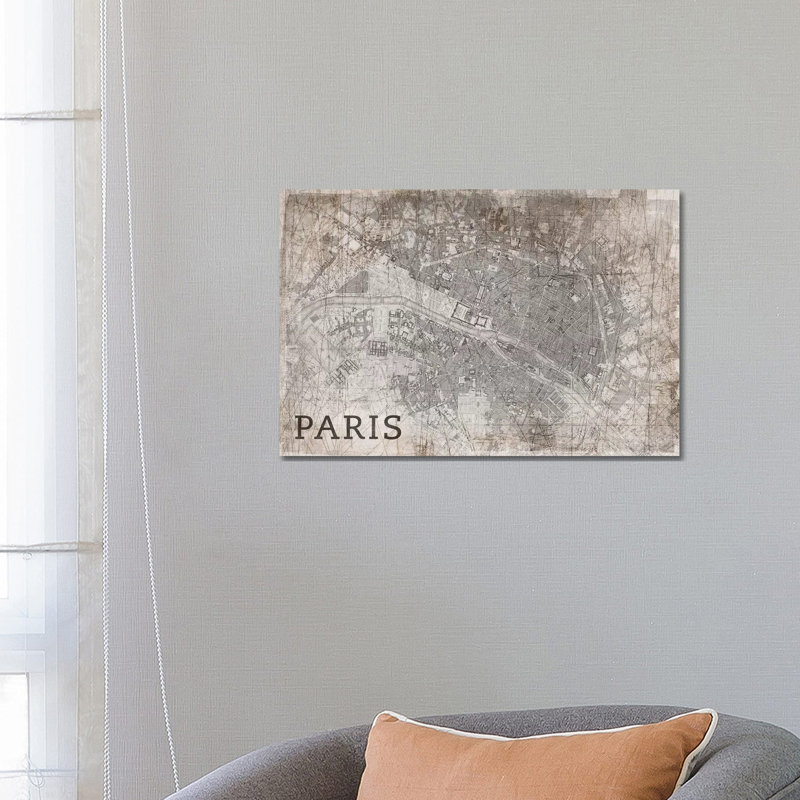 Map Paris by PI Studio - Wrapped Canvas Print, 66.04 cm H x 45.72 cm W x 3.175 cm D