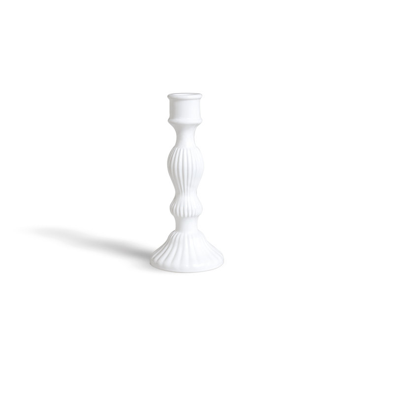 Glass Candlestick, 15" x 8", White