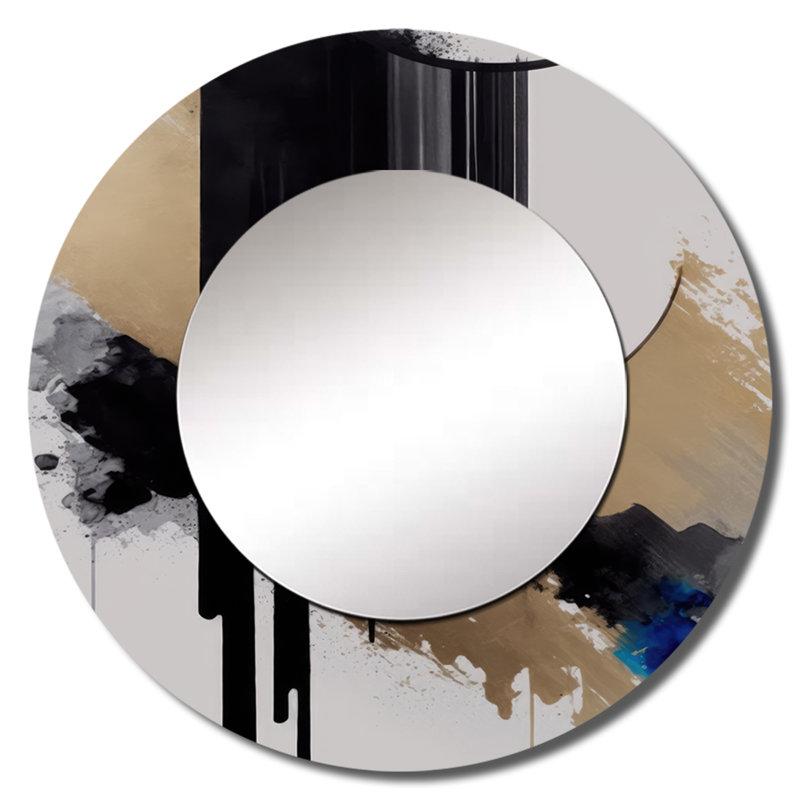 Presiliano bleu minimaliste abstrait I - miroir décoratif minimaliste, miroir mural rond bleu, impression d'art en métal