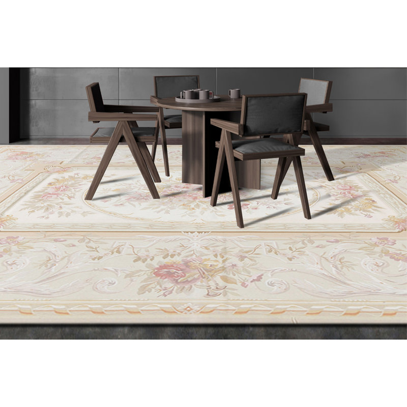 Aubusson Renaissance Hand Knotted Wool Oriental Area Rug in Ivory