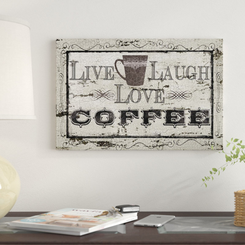 «Live, Laugh, Love, Coffee», art textuel sur toile, H 40 po x l 60 po x P 1,5 po, Toile tendue, Pas de tapis