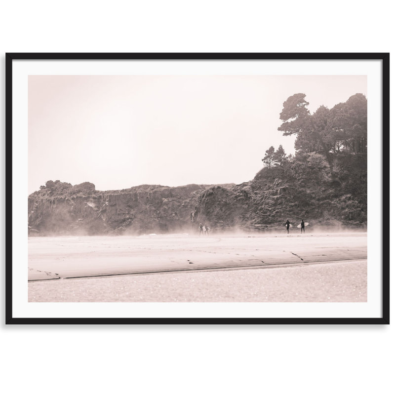 Mendocino Surfers Print by Carly Tabak, 36" W x 26" H, Black Wood