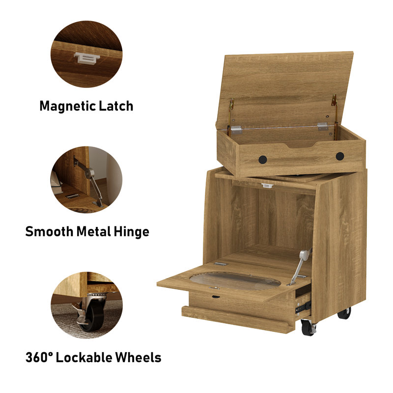Robot-Shaped Wood End Table - 360° Rotating Storage Chest, 3-Color LED Lights & Lockable Rolling Wheels