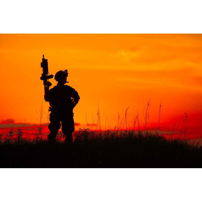 Military Soldier At Sunset by KaninRoman - Wrapped Canvas Print, 30cm H x 46cm W