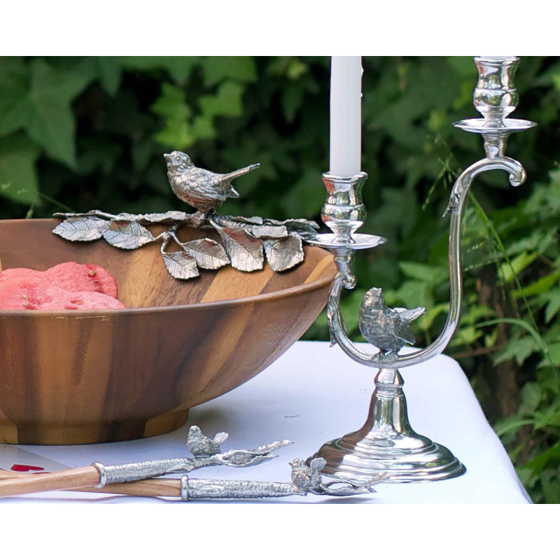 Song Bird 12'' H Pewter Tabletop Candelabra