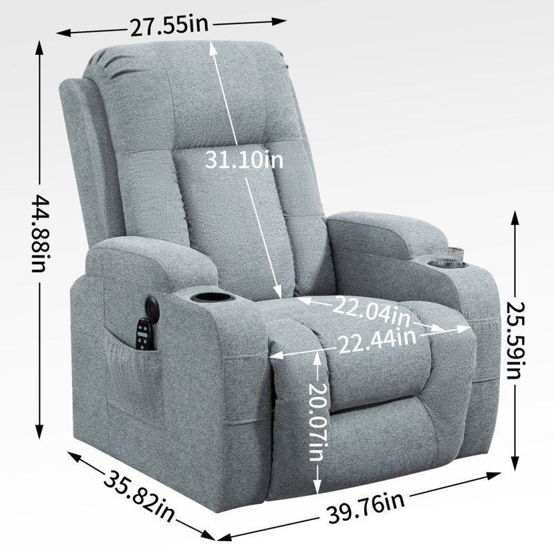 Infinite Position Single Motor Up To 350 LBS Power Lift Recliner Chair For Elderly, Heavy Duty Motion Mechanism With 8-Point Vibration Massage And Lumbar Heating, USB Charging Port, Cup Holders