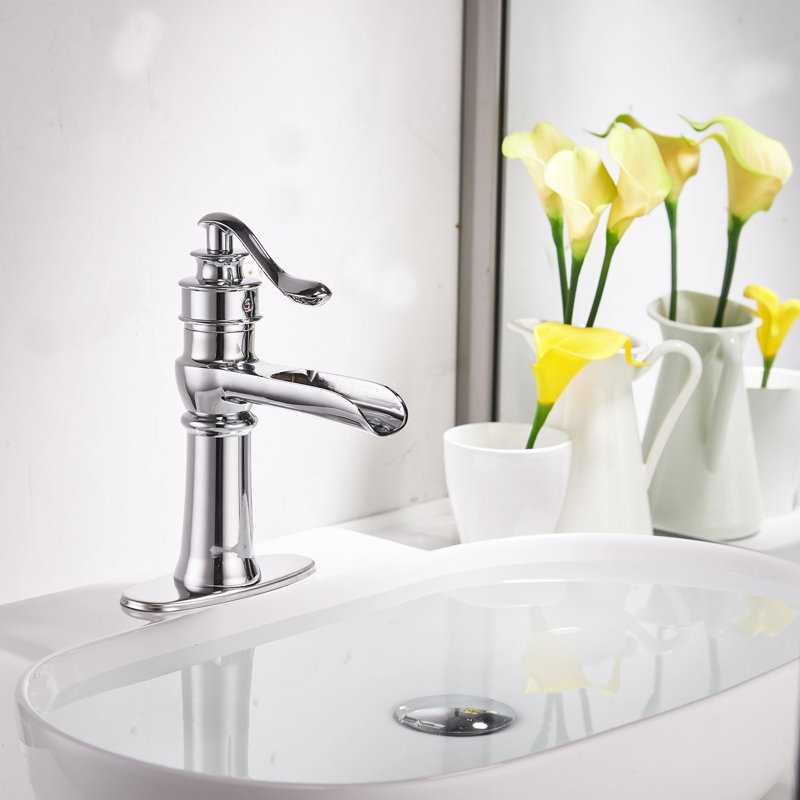 Robinet de salle de bain à simple arche et monocommande à petite arche Waterfall, Chrome poli