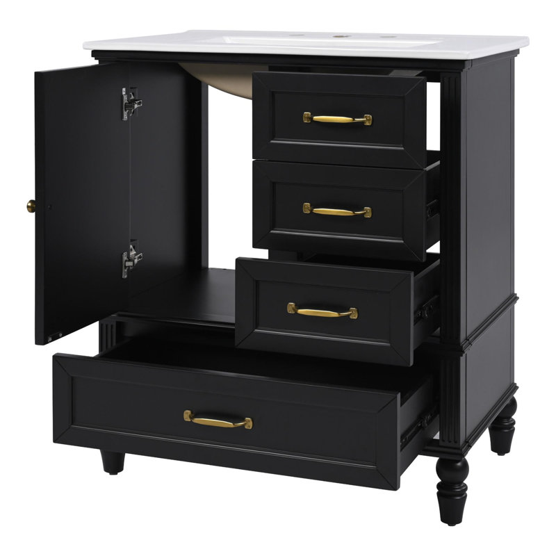 30" bathroom vanity with ceramic sink, Black / Gold