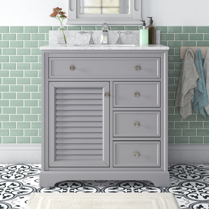 Closter 32'' Single Bathroom Vanity with Genuine Marble Top, Gray