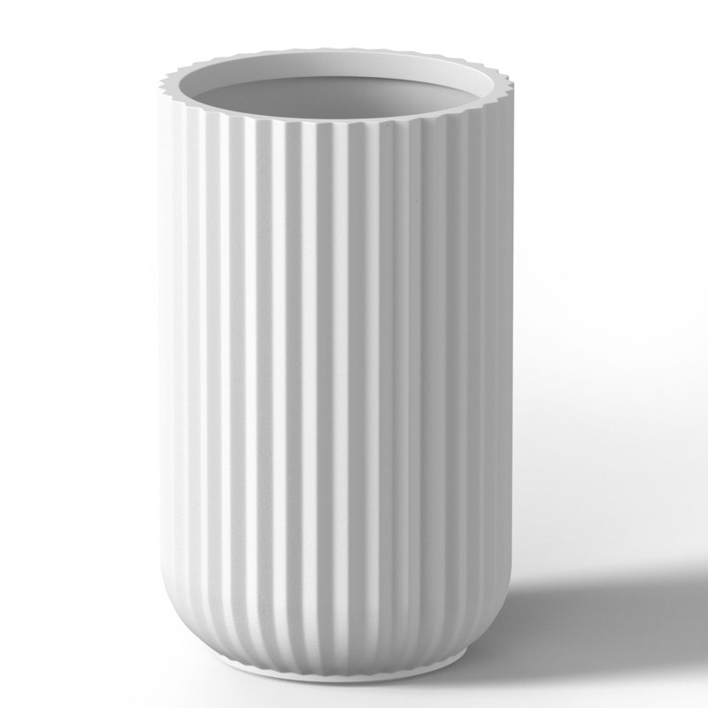 (Enhanced Interior) Concrete Round Planter / Pot With Drainage Holes, 25" H x 17" W x 17" D, Crisp White