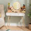 Bureau de coiffeuse avec miroir et lumières, petite coiffeuse de maquillage avec 2 tiroirs et armoire de rangement pour bijoux, 3 modes d'éclairage à luminosité réglable, coiffeuse pour chambre à coucher - chêne naturel