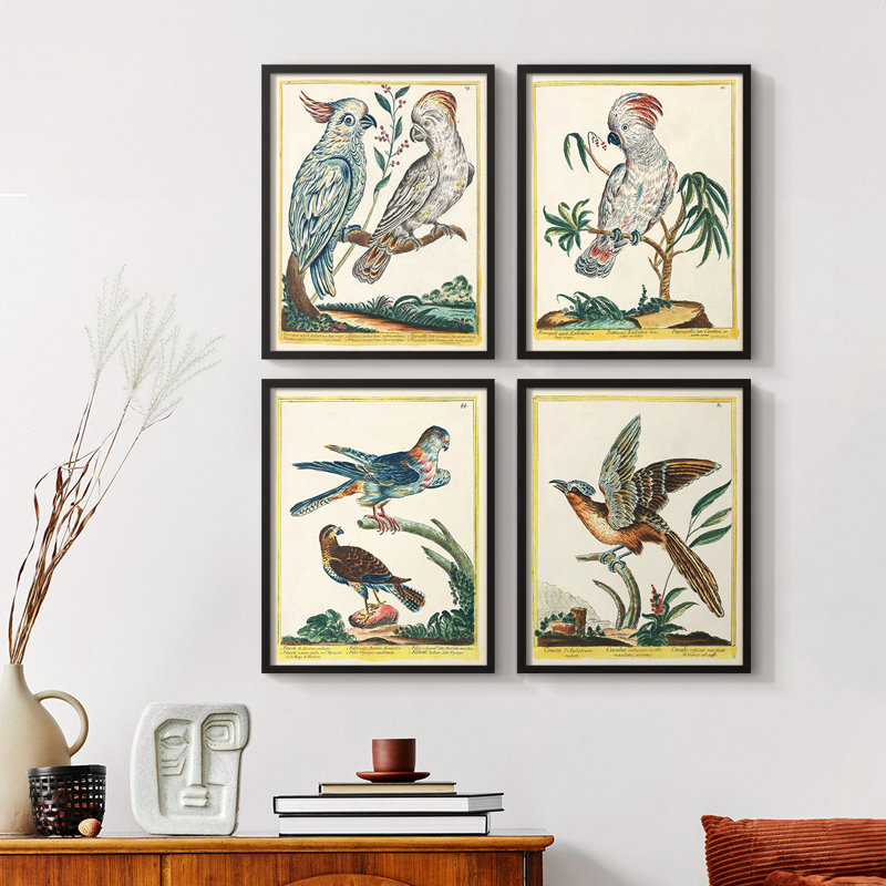 «Pastel Birds I», ensemble de 4 encadrés, Noir, H 32 po x l 10 po