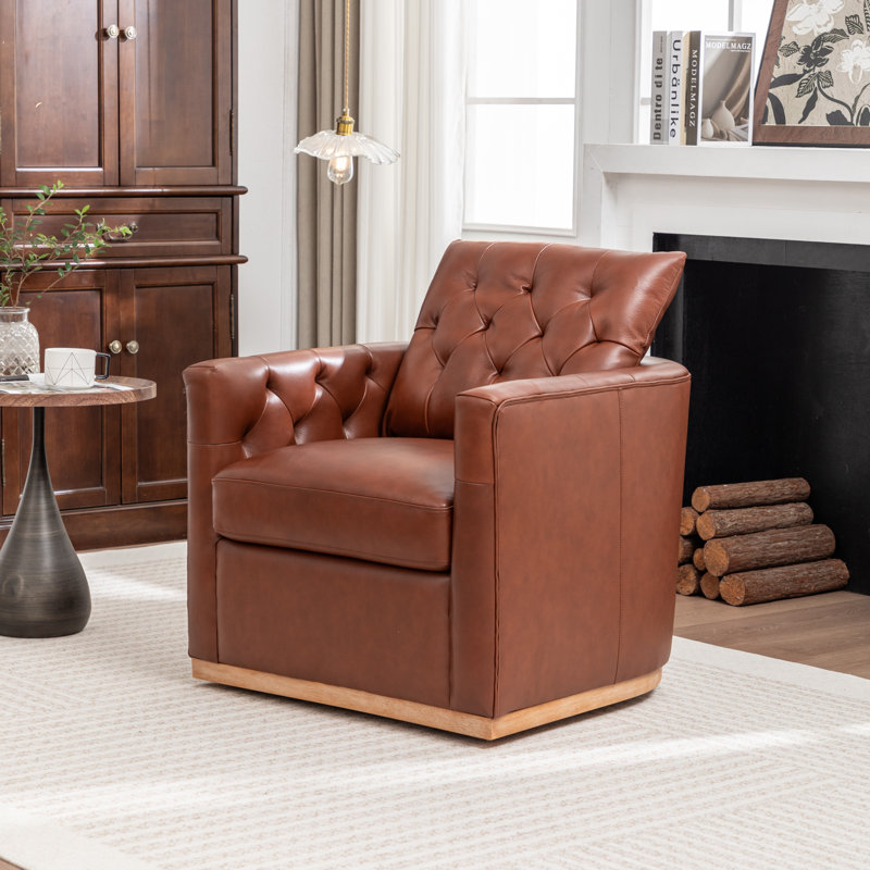 Fauteuil pivotant en cuir véritable Azib, Brun