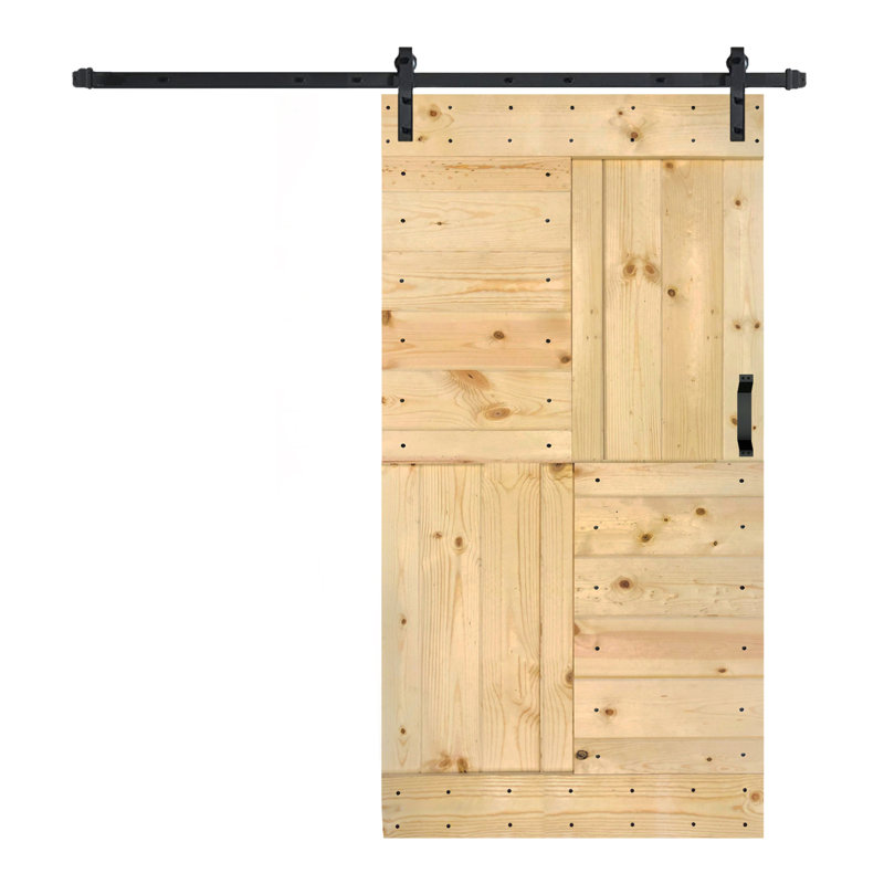 Panelled Wood S Series Barn Door With Installation Hardware Kit, Unfinished, 42" x 84"
