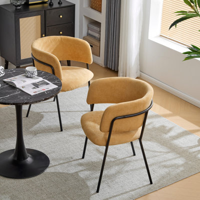 Chaise de salle à manger moderne avec accoudoirs rembourrés de 2 po en jaune - Style élégant, doux, pieds en métal, P 22,02 po, l 22,5 po, H 30 po pour les caractéristiques pratiques, sièges confortables, salles de séjour