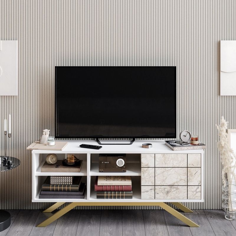 Aldegonde TV Stand for TVs up to 58", White/Gold
