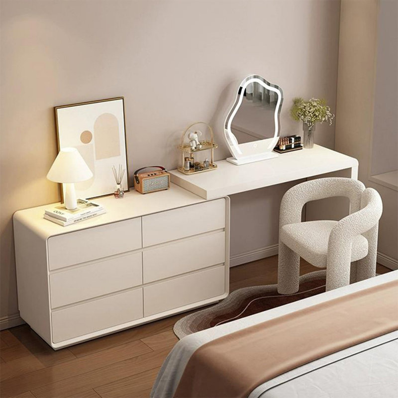 Coiffeuse avec miroir lumineux, 6 tiroirs, prise de courant