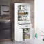 Armoire de rangement pour salle de bain avec 2 portes, tiroirs, tablette réglable et 3 tablettes ouvertes
