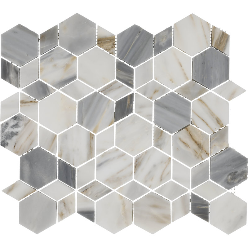 Carreau de mosaïque hypnotique XL pour mur et plancher Gamma en pierre naturelle (ensemble de 10), Azure