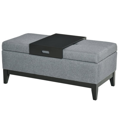 HOMCOM 42" Rectangular Storage Ottoman Bench, Linen Fabric Coffee Table Ottoman With Removable Tray For Living Room, Entryway, Or Bedroom, Gray