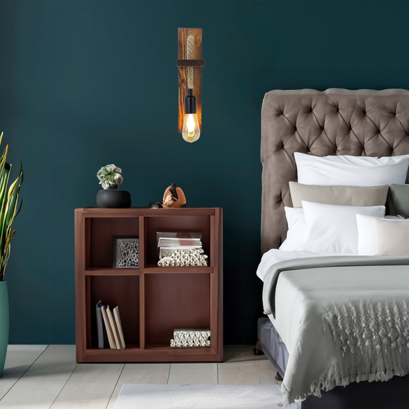 Handmade Rustic Wall Lamp, Solid Pine, 6.7 x 3.5 x 15.7 inches | Walnut Color, 1 x E27 Socket (Max 40W) | Modern Novelty Design, IP20 Rated for Indoor Use | Elegant Lighting for Home Décor & Ambiance