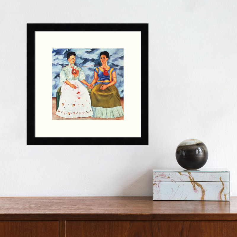 Les deux Fridis par Frida Kahlo - impression d'un seul cadre, L 13 po x H 13 po, Noir