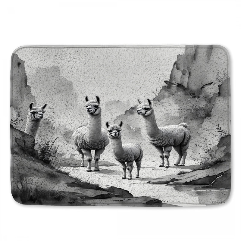 Tapis de bain noir et blanc lamas, L 34 po x L 21 po