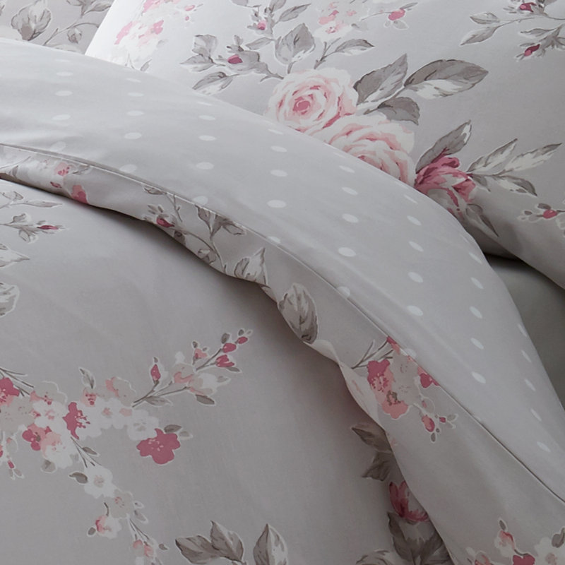 Canterbury Floral Reversible Double Duvet Cover Set with Pillowcases with Pillowcases, Grey