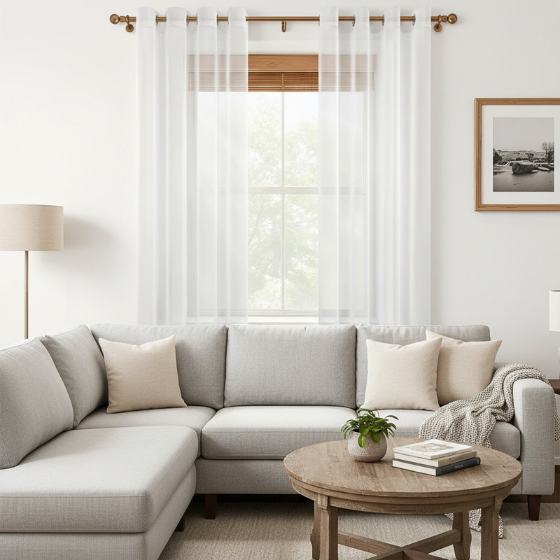 Faux Linen Sheer Curtain Panel Pair, White