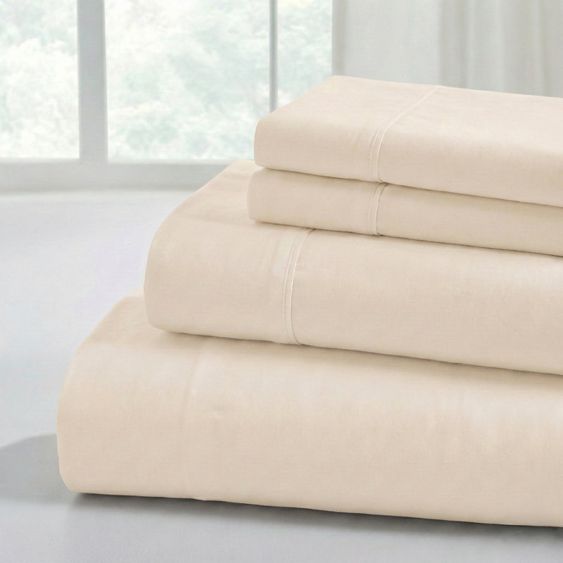 Modern Threads 4-Piece Ultra Soft Microfiber Sheet Set with Deep Pockets in Solids & Prints, Eggshell