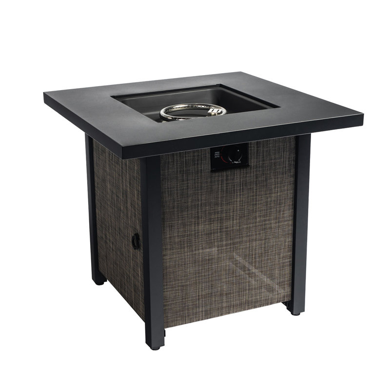 Foyer de table carré en acier au propane 40000BTU avec panneau latéral en textilène, couvercle en acier et pierres