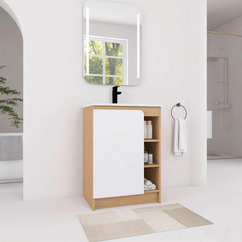 Meuble-lavabo autoportant de 24 po avec lavabo en céramique et porte à fermeture en douceur