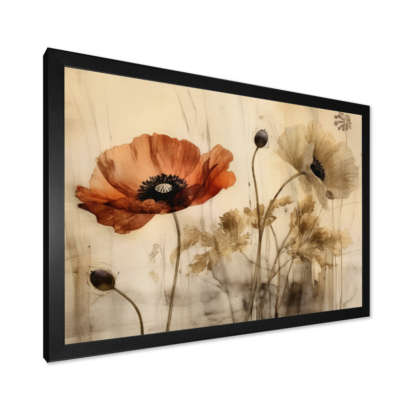 Brilliant Poppies II - art mural floral, H 12 po x l 20 po x P 1 po, Cadre simple noir