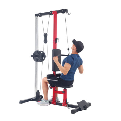 LAT Power Cable Machine with High/Low Pulley, Adjustable Leg Support, Back Exercise Equipment for Home Gym