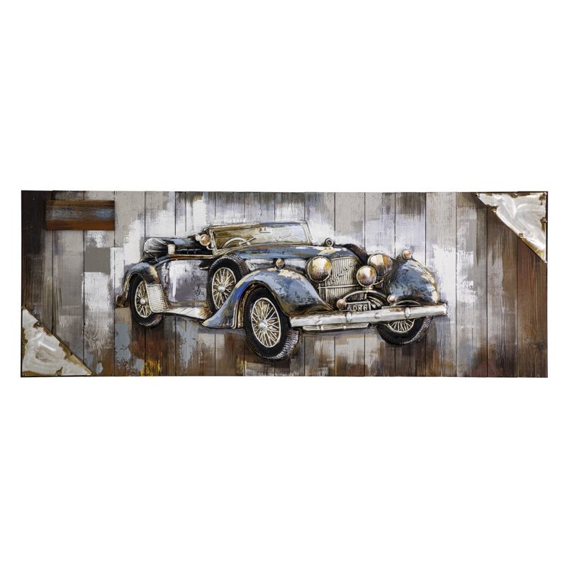 « blue rétro voiture », reproduction sur bois gris/bleu