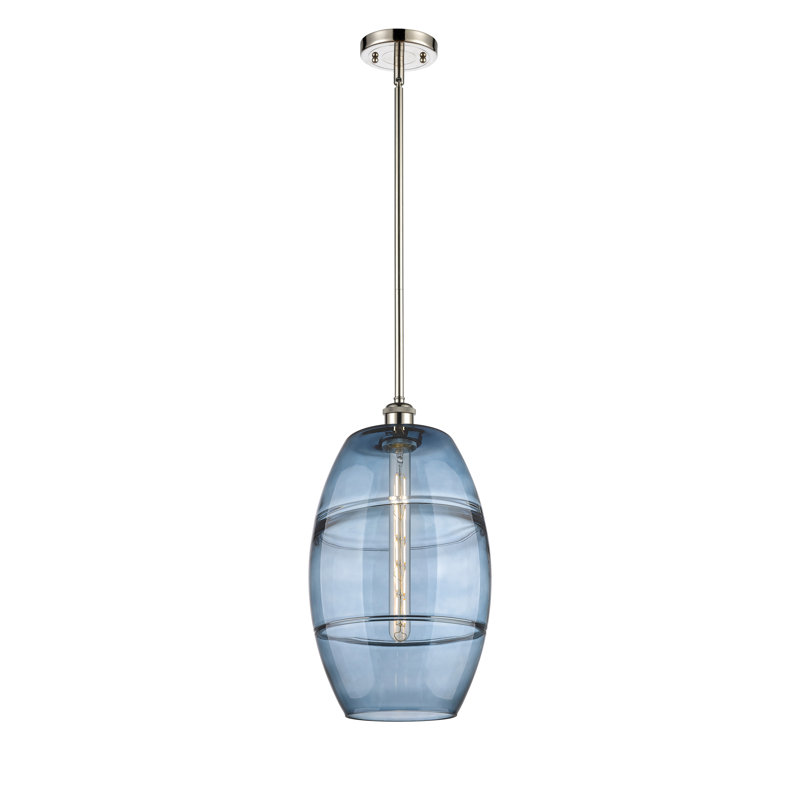 Luminaire suspendu à 1 tige Ballston Bettylou-516-G557, H 18,5 po x l 10 po x P 10 po, Bleu princesse, Nickel poli