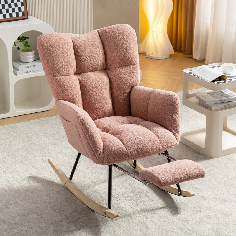 Chaise berçante en tissu Teddy, Ourson rose