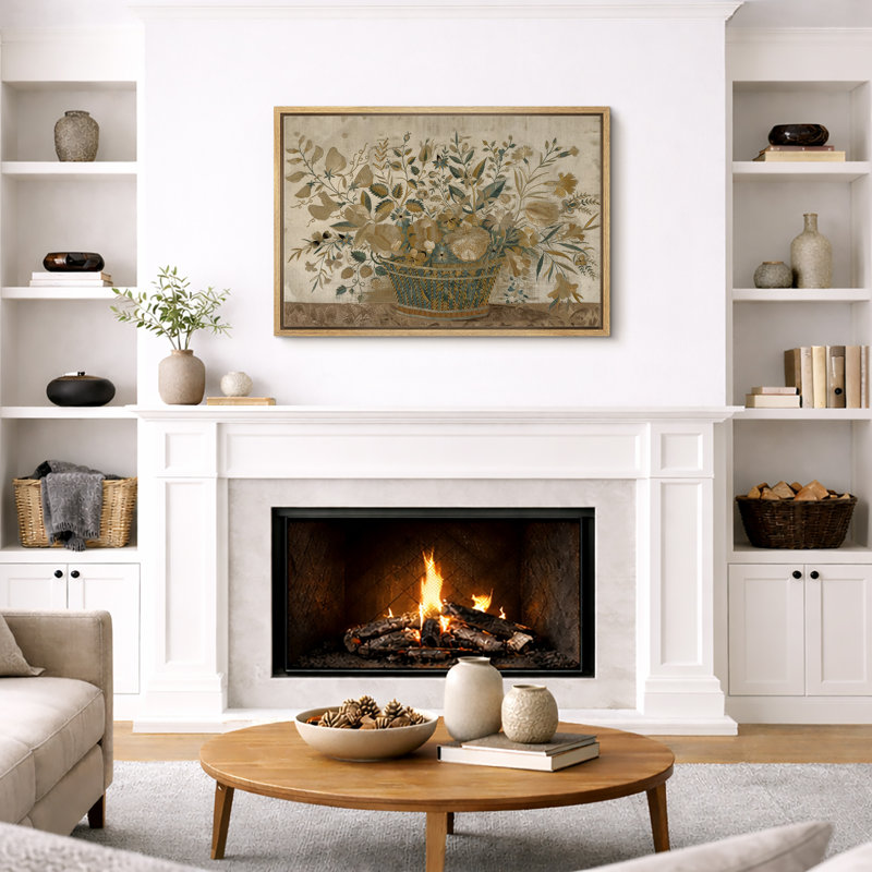 Œuvre d'art rétro panier floral, cuisine rustique botanique ou photos de décor de maison de campagne, impression sur toile encadrée